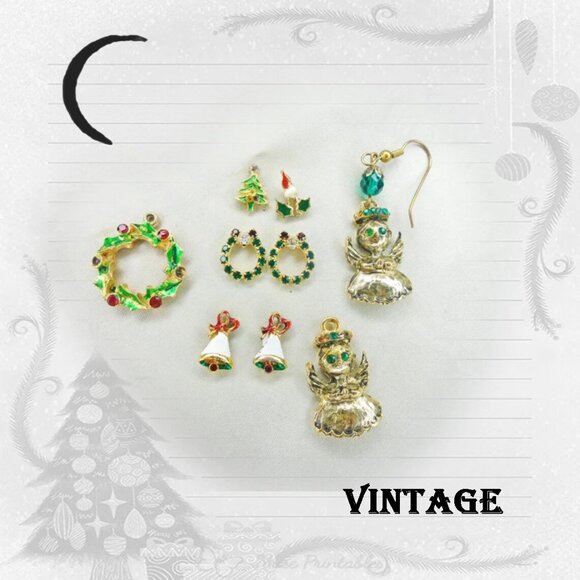 Vintage Christmas Jewelry Pieces Lot of Small Charms, Pendants, Other Holiday Sa - Picture 1 of 10